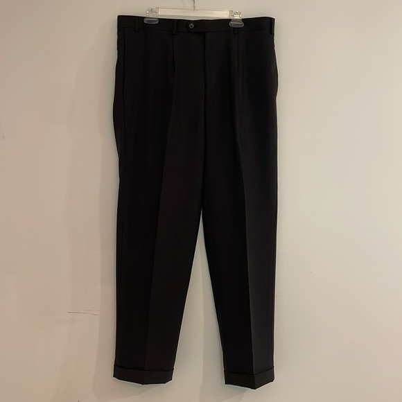 Emanuel Dark Charcoal Grey Men's Dress Pants 39 x 32 Front Pleats Cuffs - Picture 1 of 7